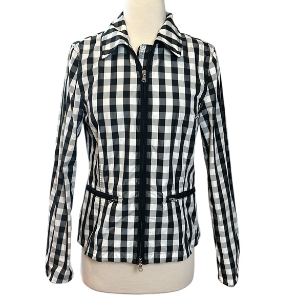 Lauren Ralph Lauren Windowpane Gingham Windbreaker Black White Jacket Size Small - Picture 1 of 16